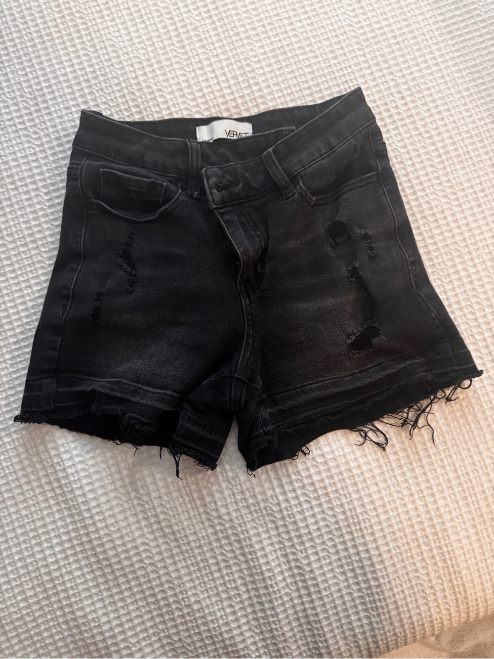 VERVET BY FLYING MONKEY Black Distressed High-Rise Denim Shorts